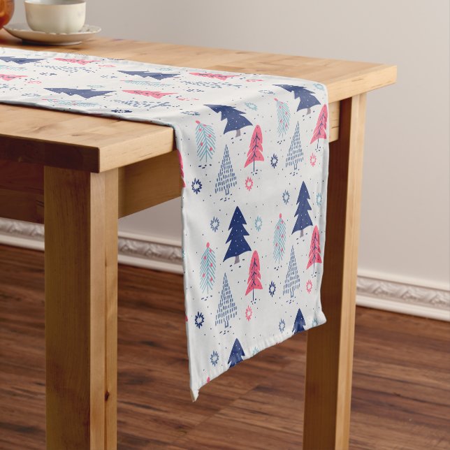 Colorful Christmas trees pattern Short Table Runner (In Situ)