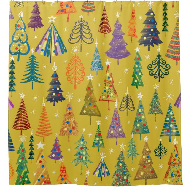 Colorful christmas trees seamless pattern backgrou shower curtain (Front)