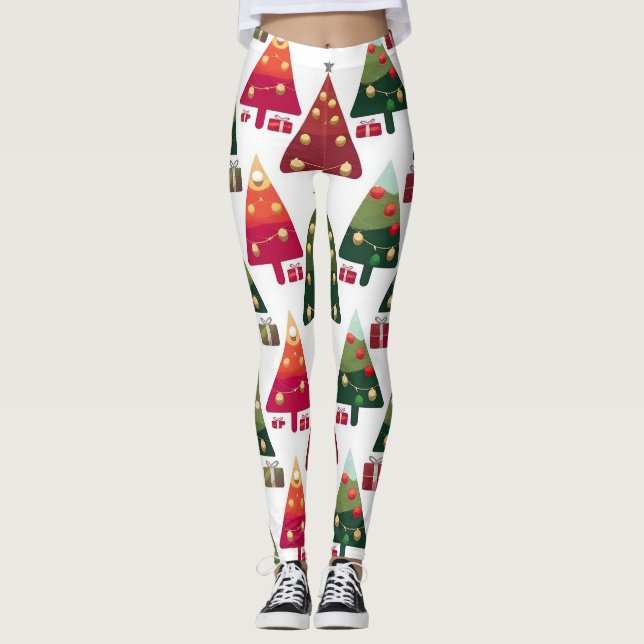  Colorful Christmas Trees Seamless Pattern Leggings (Front)