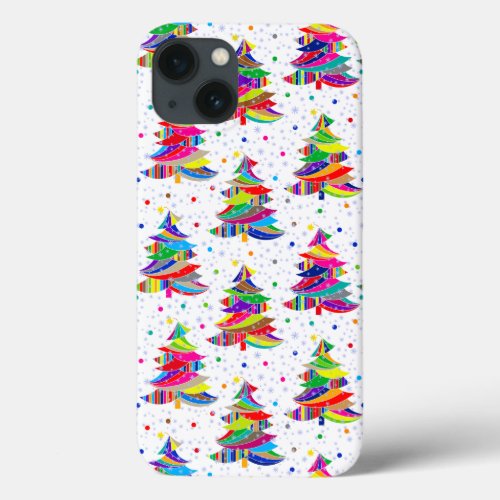 Colorful Christmas Trees Snowflakes iPhone 13 Case