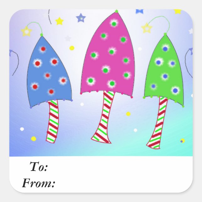 Colorful Christmas Trees Square Sticker (Front)