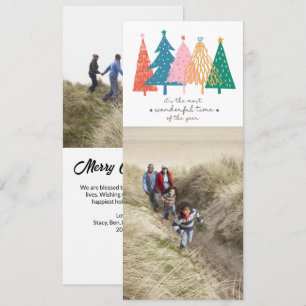 Colorful Christmas Trees Vertical 2 Photo Family Card