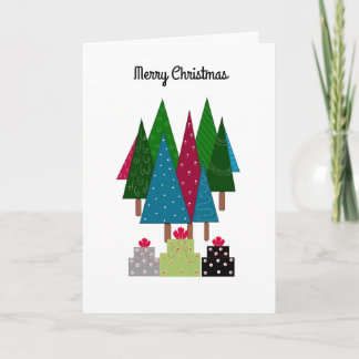 Colorful Christmas Trees With Packages Holiday Card