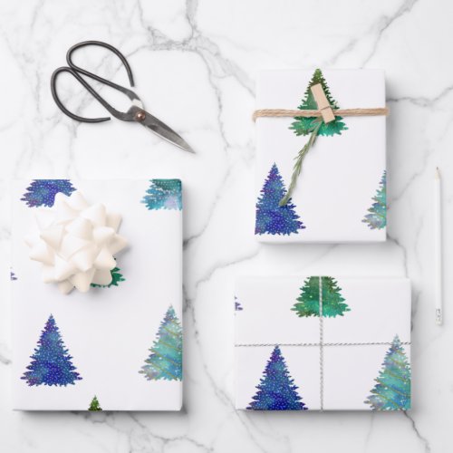 Colorful Christmas Trees Wrapping Paper Sheets