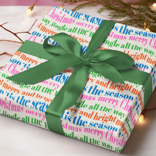 Colorful Christmas Typography Merry Bright Wrapping Paper