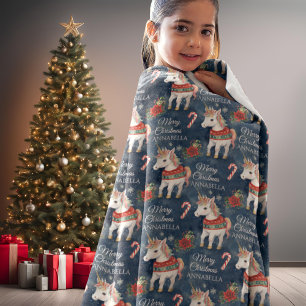 Colorful Christmas Unicorn Custom Fleece Blanket