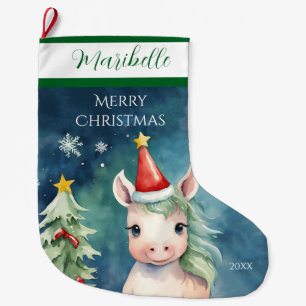 Colorful Christmas Unicorn Large Christmas Stocking