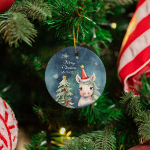 Colorful Christmas Unicorn Personalized Ceramic Ornament
