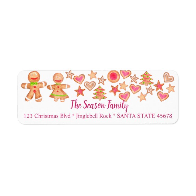 Colorful Christmas watercolor gingerbread cookies Label (Front)