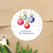 Colorful Christmas Watercolor Ornaments Custom