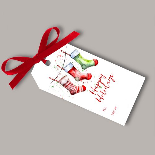 Colorful Christmas Watercolor Stocking To and From Gift Tags