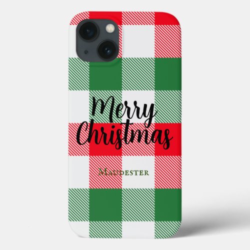 Colorful Christmas White Green Red Buffalo Plaid iPhone 13 Case