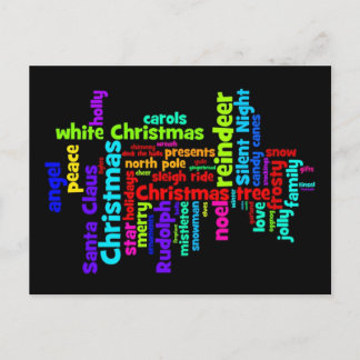 Colorful Christmas Word Cloud Holiday Postcard