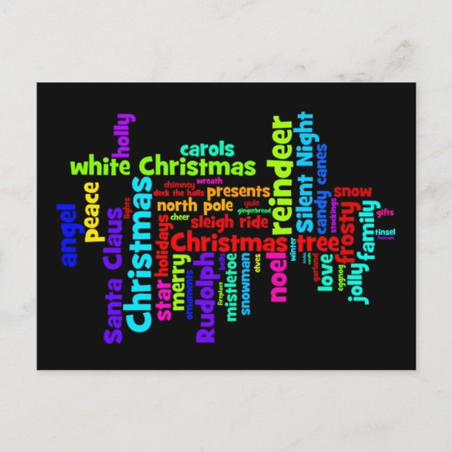 Colorful Christmas Word Cloud Holiday Postcard (Front)