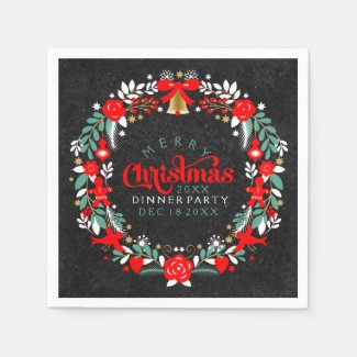 Colorful Christmas Wreath Dinner Party Invite Paper Napkin