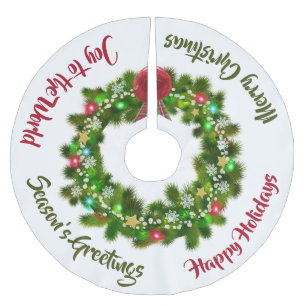 Colorful Christmas Wreath Lights Custom Message Brushed Polyester Tree Skirt