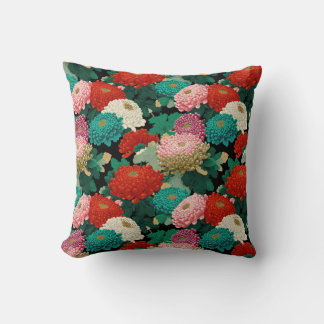 Colorful Chrysanthemum Flowers Botanical Patttern Throw Pillow