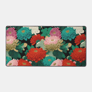 Colorful Chrysanthemum Pattern Vintage Floral Desk Mat