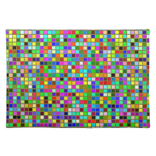 Colorful Chunky Olive Green Square Tiles Pattern Cloth Placemat