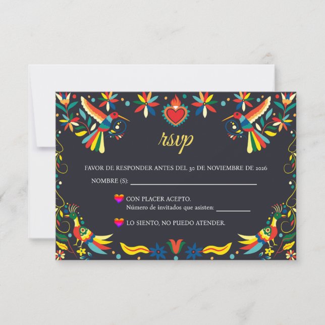 Colorful Cinco de Mayo Fiesta Spanish Wedding RSVP Card (Front)