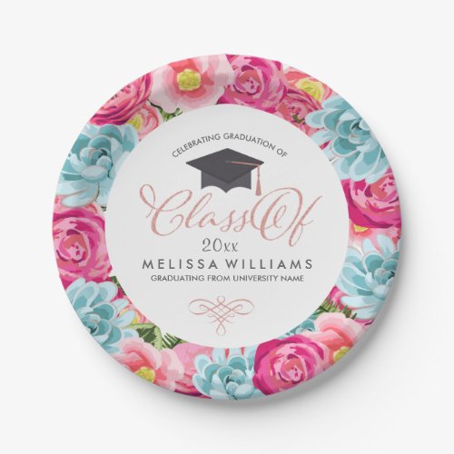 Colorful Circle Flowers Frame Class Of 2017 Paper Plates
