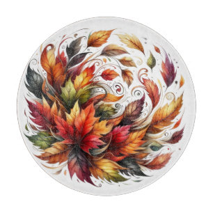 COLORFUL CIRCLE OF FALL AUTUMN LEAVES CUTTING BOARD