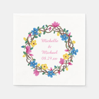 Colorful Circle of Flowers Personalized Napkins