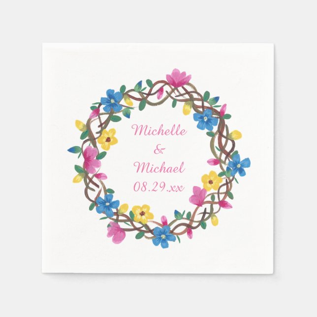 Colorful Circle of Flowers Personalized Napkins (Front)