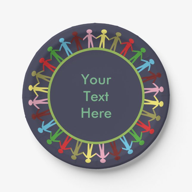 Colorful Circle of People Custom Text Paper Plates (Front)