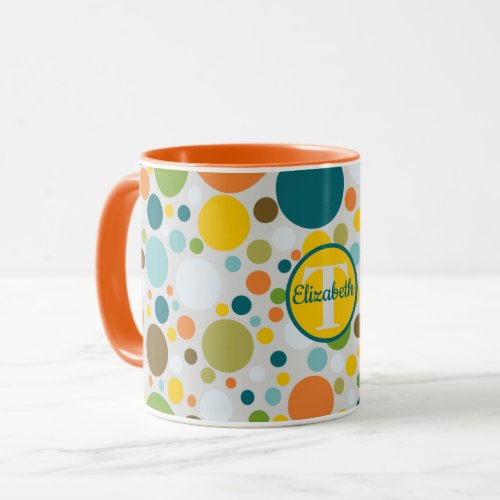 Colorful Circle Polka Dots Pattern Monogram Name Mug