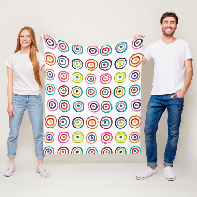 Colorful circle rainbow watercolor fleece blanket (In Situ)