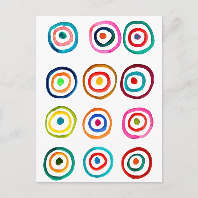 Colorful circle rainbow watercolor postcard (Front)