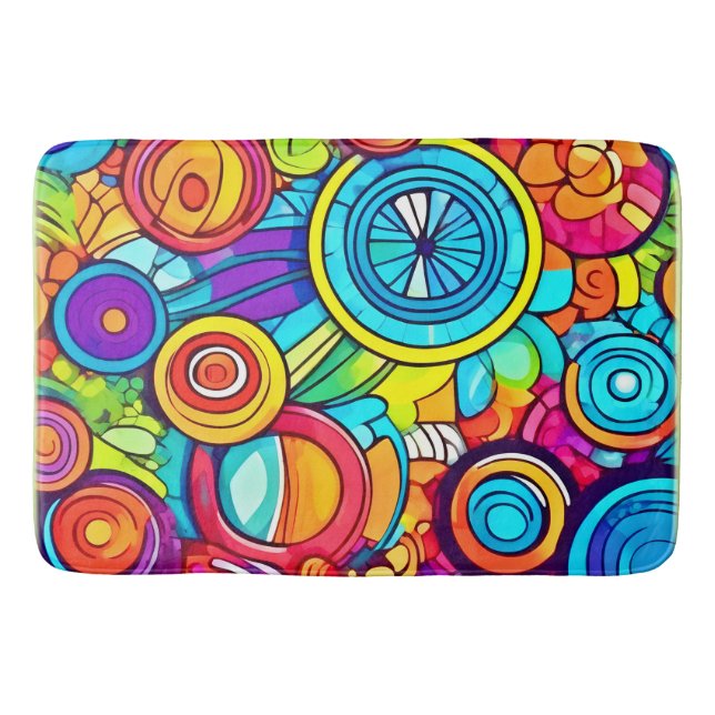 Colorful Circles Abstract Art Bath Mat (Front)