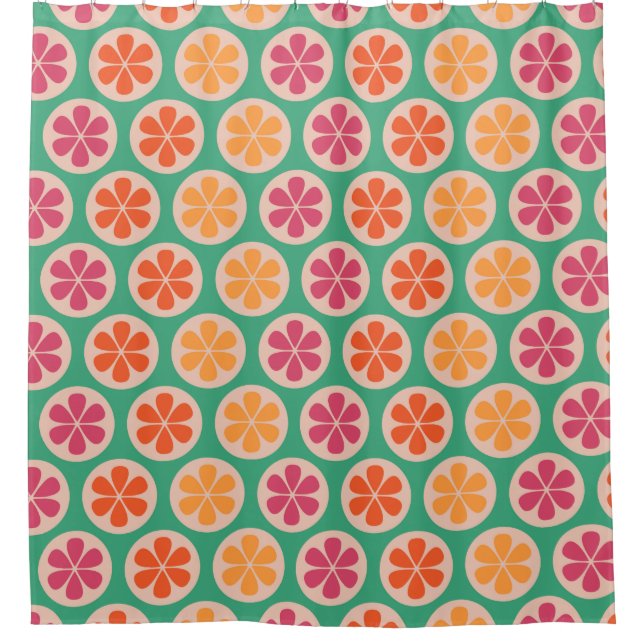 Colorful Circles and Flowers Patterned Shower Curtain (Front)