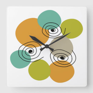 Colorful Circles And Spirals Mid Century Modern Square Wall Clock