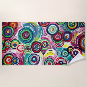 Colorful Circles and Swirls Original Abstract Art Beach Towel