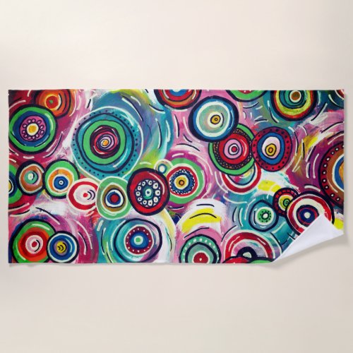 Colorful Circles and Swirls Original Abstract Art Beach Towel