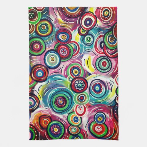 Colorful Circles and Swirls Original Abstract Art Kitchen Towel