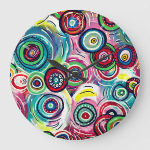 Colorful Circles and Swirls Original Abstract Art Large Clock