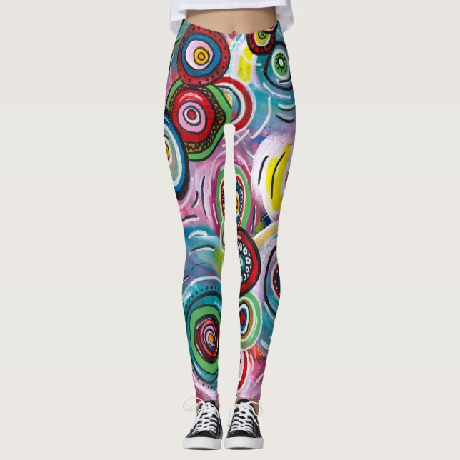Colorful Circles and Swirls Original Abstract Art Leggings (Front)