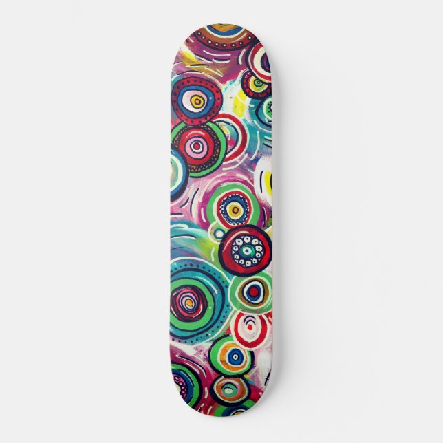 Colorful Circles and Swirls Original Abstract Art Skateboard (Front)