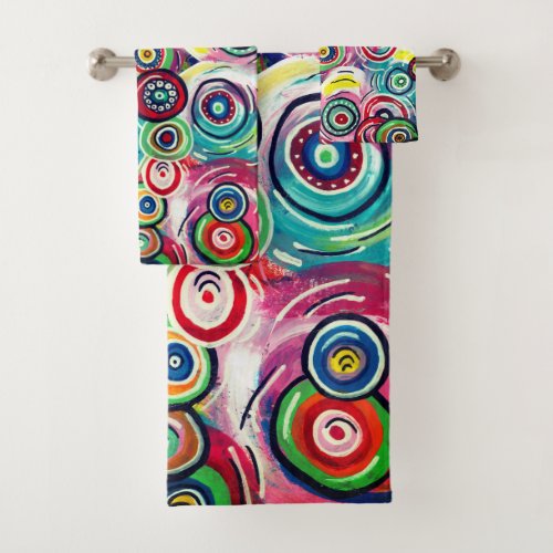 Colorful Circles and Swirls Original Abstract Bath Towel Set