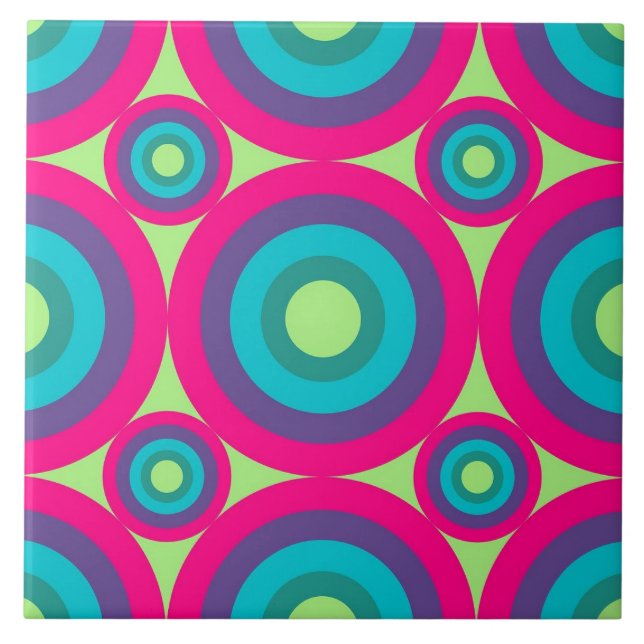 Colorful Circles Boho Ceramic Tile (Front)