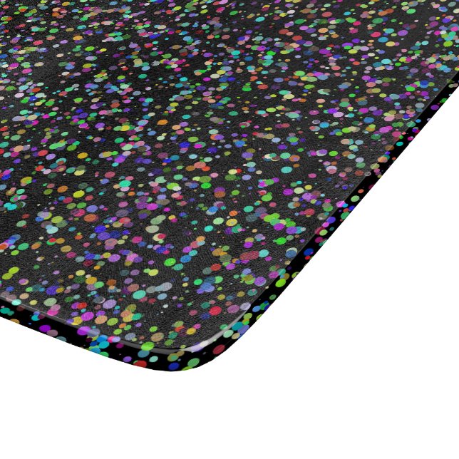 Colorful circles bubbles on black unique pattern cutting board (Corner)