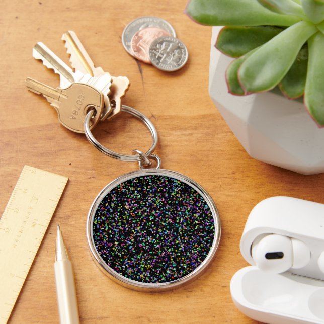 Colorful circles bubbles on black unique pattern keychain (Desk)