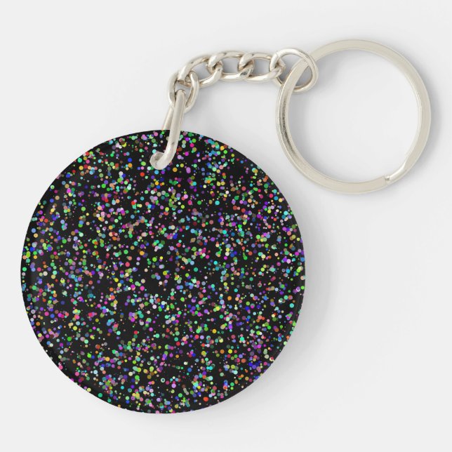 Colorful circles bubbles on black unique pattern keychain (Back)