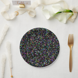 Colorful circles bubbles on black unique pattern paper plates
