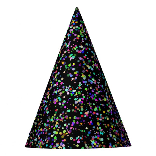 Colorful circles bubbles on black unique pattern party hat (Front)
