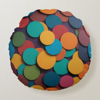 Colorful Circles design Round Pillow