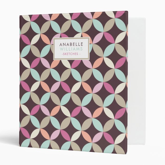 Colorful Circles Geometric Pattern Personalized 3 Ring Binder (Front/Inside)